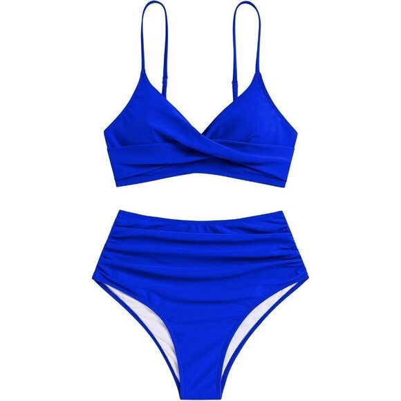 Women High Waisted Swimsuit Push Up Twist Front Ruched Bathing Suit - Picture 5 of 9